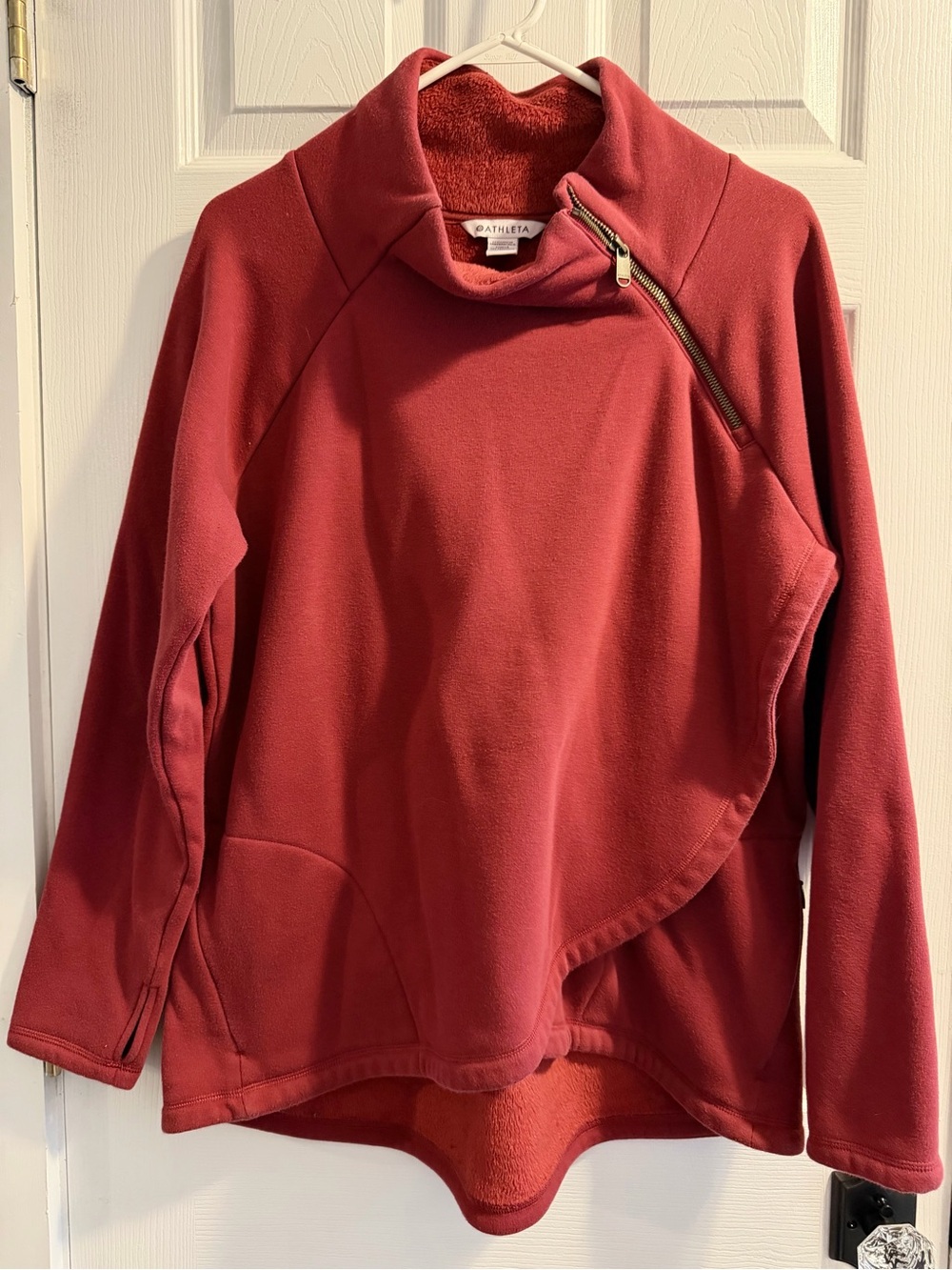 Athleta Rose-Red Asymmetrical Zip Fleece Pullover Jacket
